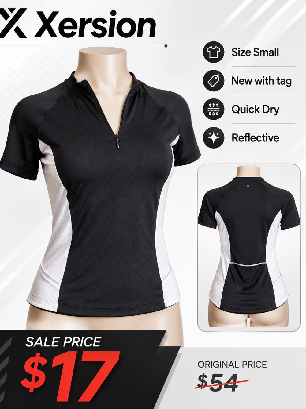 Xersion Women's Black & White Short-Sleeve Zip-Front Performance Jersey